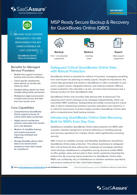 MSP Ready Secure Backup & Recovery for QuickBooks Online (QBO)